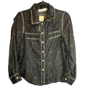 Donnee Par Dieu Sheer Black Feather Detailed Top - Small